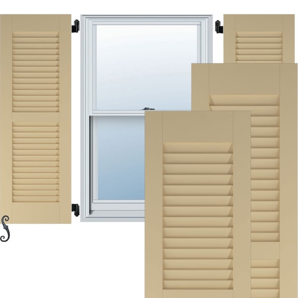 Ekena Millwork 18W x 77H Americraft Two Equal Louver Exterior Real Wood Shutters, Natural Twine, PR RW101LV18X77NTH - main